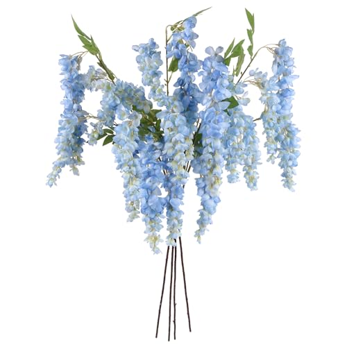 IPOPU 3.9FT Wisteria Artificial Flowers, 4PCS Wisteria Hanging Flowers, Silk Blue Flower with Long Stem for Tall Vase Filling Wedding Wall Backdrop Centerpieces Home Decoration (Blue) - color: Blue