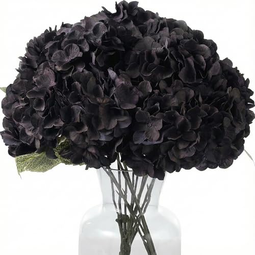 2Bouquets Artificial Fake Flowers Plants Silk Hydrangea Arrangements Wedding Bouquets Decorations Plastic Floral Home Kitchen Garden Party Festival Bar DIY (Black) - color: Black