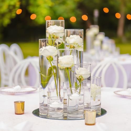 12 Pack Glass Cylinder Vases for Flower 12 Inch Tall Clear Centerpieces Bulk Vase Hurricane Floating Candle Holder for Table Home Decor Wedding Holiday Floral Shelf Party Dining Decoration - size: 12 Inch