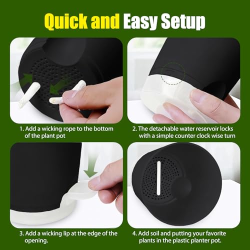 Plant Pots 5 Inch Self Watering Pots,6 Pack Plastic Planters with Drainage Holes and Clear Saucers,Plastic Flower Pots,Nursery Planting Pot for Indoor Out Door Plants (Black) - color: Black, size: 5 inch