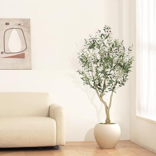 LYERSE Olive Tree 5ft - Olive Trees Artificial Indoor - Faux Olive Tree 5ft with Large Olive Branches and Lifelike Fruits - Fake Olive Tree for Modern Home Office House Living Room Decor - size: 5ft