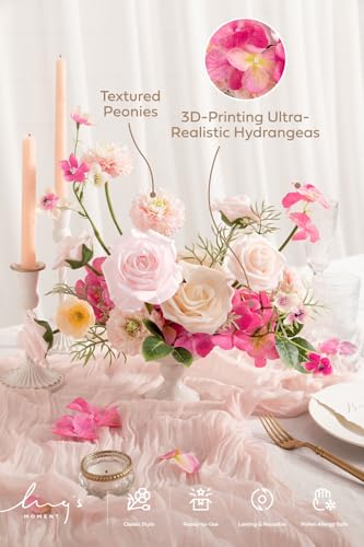 Ling's Moment Artificial Flowers Fake Silk Hydrangea Faux Peony Foam Roses Combo for DIY Wedding Bouquet Centerpiece Arrangement Bridal Shower Party Home Decor, Powder Pink & Berry Pink & Cream, 24pcs - color: Pk-powder Pink & Berry Pink & Cream