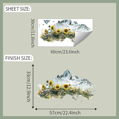 Mountain Wall Decals Summer Sunflowers Wall Stickers Peel and Stick Removable Vinyl Nature Wallpaper Art Sticker Decal for Kitchen Living Room Bedroom Bathroom Decorations - style: Mountain