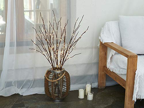 Hairui Lighted Twig Brown Branch with Fairy Lights 32in 150 LED Plug in Lighted Willow Branch for Christmas Wedding Party Decoration 2 Sets (Vase Excluded) - style: Brown+Warm White 2set