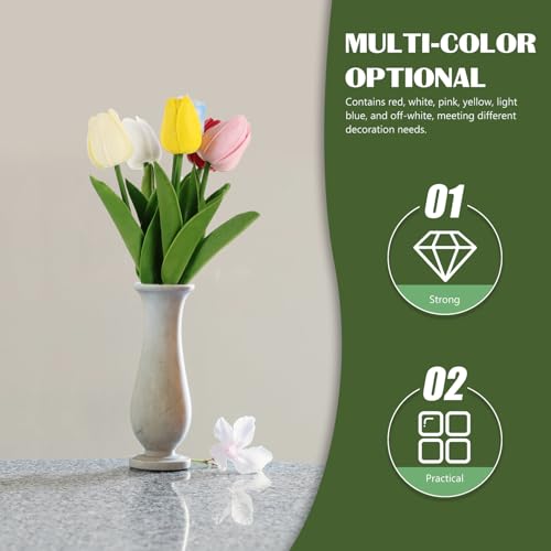 12pcs Real Touch Faux Tulips Bouquet, Mini Pu Silk Artificial Flowers Set with 6 Colors, Decorative Fake Tulip Stems for Home Décor, Photography Props, Wedding Party Arrangement