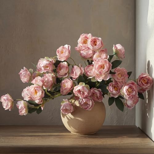 6 Pcs 32" Large Purple Artificial Peonies Stems Flowers, Real Look Faux Silk Peony Bouquet 42 Heads Total for Vase Filler, Farmhouse Rustic Neutral Home Decor, Wedding Centerpieces - color: Dusty Pink