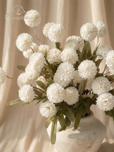 9pcs White Fake Flowers Silk Mini Mums with Stems, Faux Chrysanthemum Pompon Balls Artificial Flower Bulk for DIY Wedding Centerpieces, Vase Fillers, Table Floral Arrangements & Home Decor - color: White