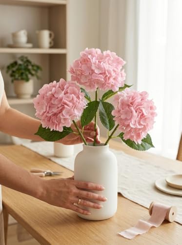 3 Pcs Real Touch Pink Hydrangea Artificial Flowers - 20" Large Jumbo 3D Latex Light Blush Pink Faux Hydrangeas for Baby Shower, Wedding Centerpieces, Vase Floral Arrangement (Light Pink) - color: Light Pink