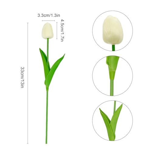 36 Pcs Tulips Artificial Flowers, 13 Inches Real Touch PU Fake Tulips for Wedding Bouquets, Home Decor - color: Creamy White