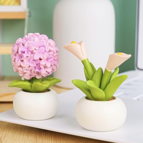 Resin Calla Lily Flower with Pot Mini Artificial Calla Lily Potted Plant Resin Figurines Flowers for Car Dashboard Bathroom Home Kitchen Rustic Table Centerpiece Shelf Decor,Beige - color: Calla Lily