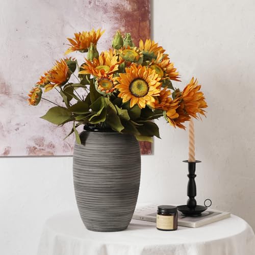 ALMA 12'' Tall Wide Mouth Flower Vase, Black Large Ceramic Vase for Table Centerpieces, Grey Boho Vase for Living Room, Farmhouse, Entryway, Mantel, Bookshelf, Home Decor - color: Wide Mouth-black-12"