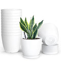 SwinDuck Plant Pots, 12 Pack 6 inch Modern Plastic Planters with Drainage Holes and Saucers for Indoor Outdoor Plants and Flowers, White - color: White