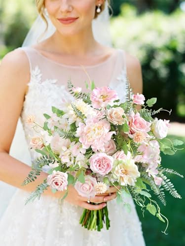 Artificial Flowers, Light Pink Silk Fake Flowers for DIY Wedding Bridal Bouquets, Wedding Cake Flowers for Table Centerpieces Baby Shower Birthday Party Home Decorations - color: Light Pink