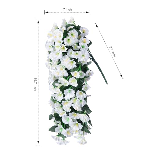 florisso ArtificialFlowers for Outdoor Decor, 2 Pcs Fake Silk White Morning Glory Long Vines UV Resistant Look Real for Home Porch Patio Balcony Planter Decoration - color: White