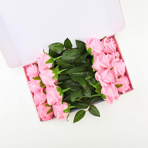 Pink Fake Roses Artificial Flowers - 16 Pcs Fake Artificial Roses Silk Flowers with Stems for Home Wedding Hotel Office Centerpiece Decor - color: Pink, size: 16 Pcs
