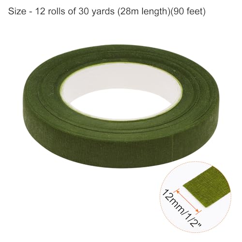 HARFINGTON 12 Rolls Floral Tapes 1/2 Inch 30 Yards Flower Adhesive Waterproof Tape for Floral Arranging Wedding Bouquet Wrap Craft Florist Tape, Fern Green - color: Fern Green