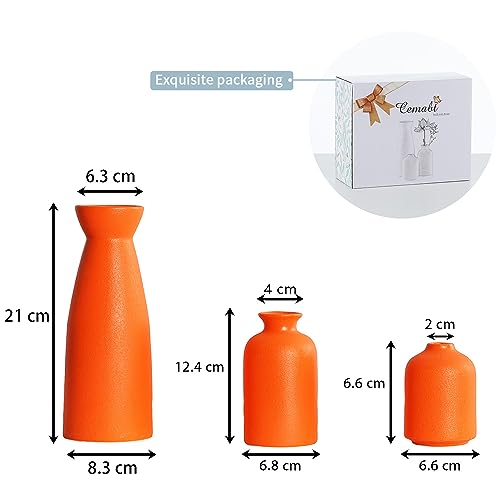 CEMABT Ceramic Orange Vases Set of 3 Small Flower Vases for Decor, Modern Rustic Farmhouse Home Decor, Decorative Vases for Pampas Grass,Idea Shelf,Table,Bookshelf,Entryway- Distressed Decor - color: 3set-orange