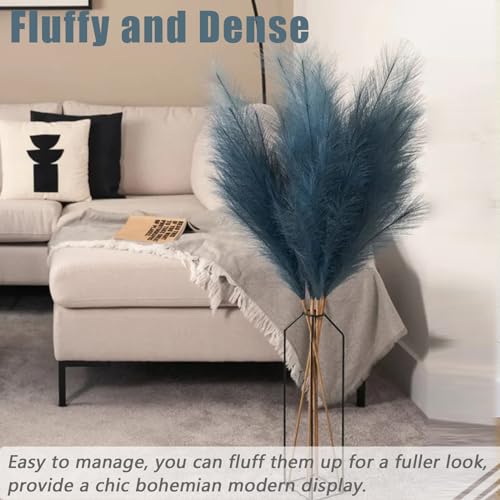38" 10 Stems Tall Pampas Grass - Faux Fluffy Pampas Grass Tall Navy Blue for Boho Home Wedding Mothers Day Decoration - color: Navy Blue
