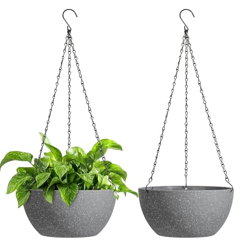 T4U Hanging Planters for Indoor Plants, 10 Inch Hanging Planter Outdoor 2 Pack, Hanging Basket with Drainage Holes, Hanging Plant Holder Indoor, Flower Pots, Plant Pots for Garden, Grey - color: Gray, size: 10 In