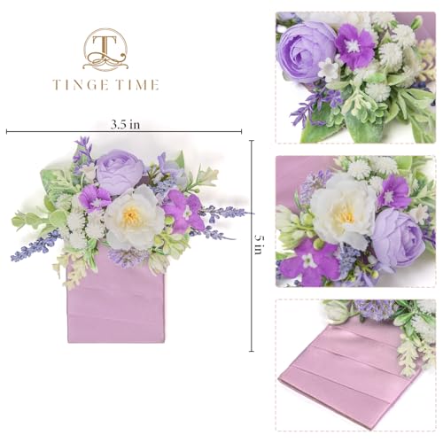 TINGE TIME Luxury Groom Boutonniere for Wedding, 1 PCS Pocket Boutonniere for Men, Artificial Corsage for Wedding, Prom, Homecoming, Anniversary, Graduation (Lavender) - color: Lavender