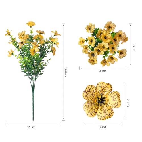 HyeFlora Artificial Fall Flowers Faux Mums for Outdoor Indoor Garden Home Decoration, Faux Flower Daisy with Eucalyptus Leaves Fake Plants Greenery Boxwood Porch Patio, 12 Bundles (Yellow) - color: Yellow
