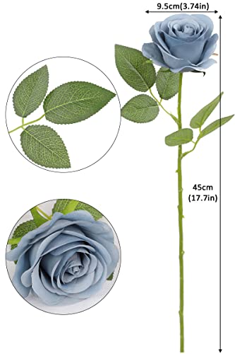 JUSMAI 50pcs Roses Artificial Flowers Dusty Blue Silk Roses with Long Stems Fake Flowers for Wedding Bouquet Centerpices Decorations Party Bridal Baby Shower Home Decor - color: Dusty Blue, size: 50PCS
