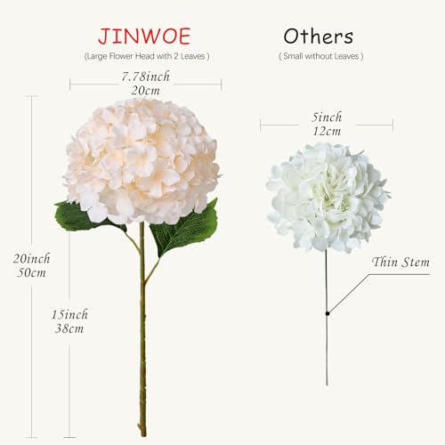 JINWOE 5Pcs Boho Silk Hydrangea Artificial Flowers, 20Inch Large Lifelike Flowers, Full Nature Artificial Hydrangeas with Stems for Indoor Bouquet Table Centerpieces Home Bohemian（Nude&Champagne） - color: Champagne
