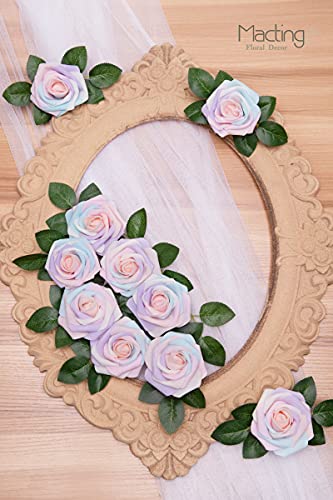 MACTING 30PCS Artificial Rose Flowers Real Touch Fake Flowers with Stem Foam Roses for DIY Wedding Bouquet Table Centerpieces Party Baby Shower Spring Home Mothers Day Decoration(Light Rainbow - color: Mix Color 4-1, size: 30PCS