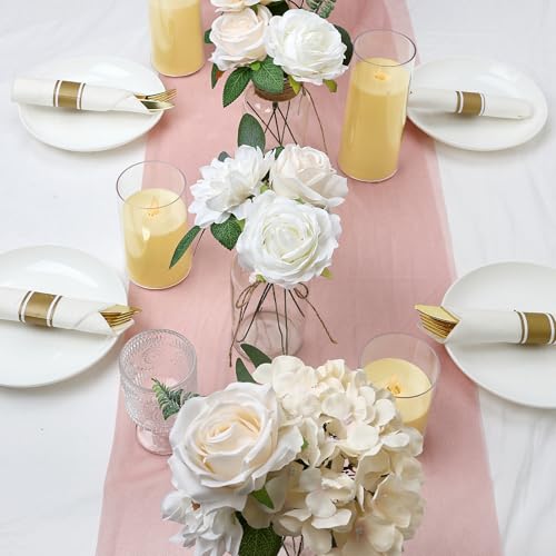 80Pcs Artificial Flowers Combo, Champagne Fake Silk Flowers Decor with Stems for DIY Roses Wedding Party Centerpieces Bridal Bouquets Cake Decorations Arrangements Indoor Outdoor - color: Champagne