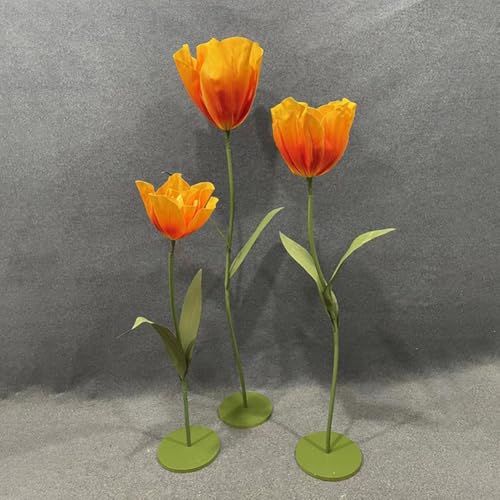Set of 3 Giant Artificial Tulips Flowers for Decoration Wedding Reception Huge Artificial EVA Tulip Flower for Birthday Wedding Arrangements Banquet Background Decor Shop Window Display - color: Orange Yellow