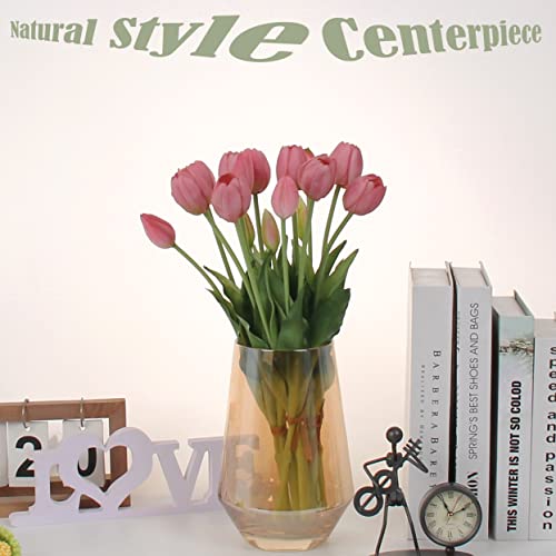 20pcs Artificial Tulip Flowers,16 Inch Real Touch Tulip Stems with Faux Leaves, Faux Tulips and Buds for Home Décor Centerpiece Ornament Wedding Bouquet,Purple - color: Purple