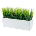 MyGift 14 Inch Artificial Green Grass Plant in Modern White Concrete Planter Window Box, Tabletop Faux Greenery in Decorative Rectangular Cement Container - color: White Concrete