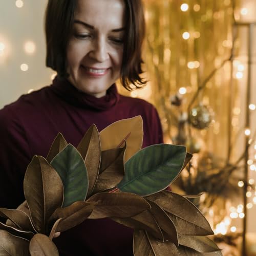 VOSAREA 30pcs Artificial Magnolia Leaf Stems Branches : Faux Green Leaves Garland for Home Decor — Realistic Fake Plant Wreath & Large Flower Spray Arrangement Filler