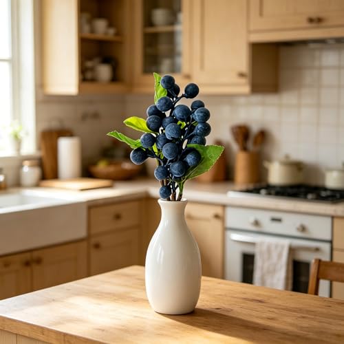 6 Pcs Artificial Blueberry Stems 9.4 Inch Faux Fruit Branches Fake Berries Picks for Vase Fillers Floral Arrangement Kitchen Table Centerpiece Crafts - color: Blue