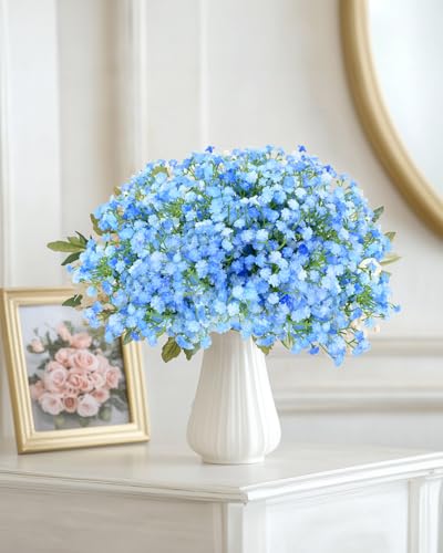 48Pcs Babys Breath Artificial Flowers, Fake Baby Breath Flowers Artificial Bulk Faux Gypsophila Real Touch Flowers for Wedding DIY Bouquet Floral Arrangement Party Home Garden Decoration, Blue - color: Blue, size: 48PCS