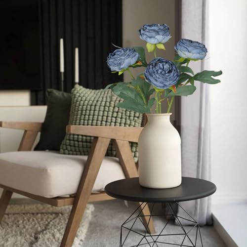 6PCS Blue Peony Artificial Flowers 19.7" Vintage Fake Peonies Silk Flower Arrangements for Wedding Bridal Bouquet Home Party Office Decoration(Blue) - color: Blue