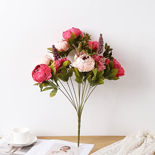 Duovlo Fake Flowers Vintage Artificial Peony Silk Flowers Wedding Home Decoration,Pack of 1 (Dark Pink) - color: Dark Pink