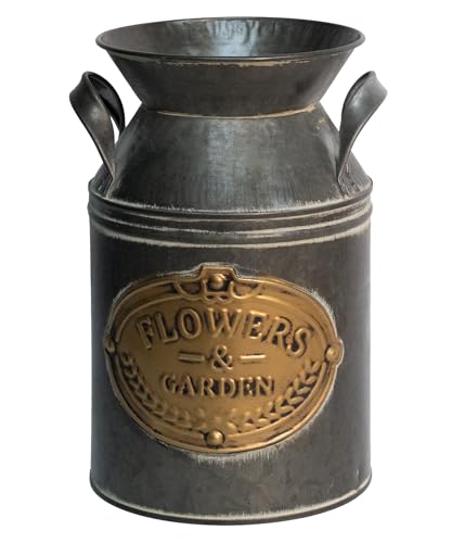 Yoillione Vintage Galvanized Metal Milk Can, Country Flower Jug Vase Farmhouse French Bucket, Home and Kitchen Decor Gift for Women Friends - color: Galvanized Milk Can, size: Small