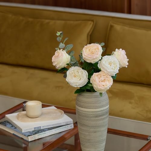 WILD WORKS Artificial Austin Roses, 4 Pcs Real Touch Fake Flowers with Moist Fabric Petals, 17.7 Inch Fake Peonies for Mother's Day Wedding Home Decor (Light Pink) - color: Light Pink 4pcs