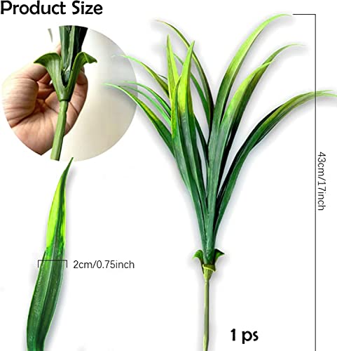 16 Pcs Outdoor Fake Plants UV Resistant Artificial Tall Grass Plants Faux Tropical Flowers Bushes Fall Winter Summer Planters Yard Patio Front Porch Décor Plastic Greenery Shrubs Decoration - color: Green, size: 16 Pcs