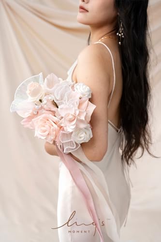 Ling's moment Artificial Flowers Fake Roses Faux Foam Gardenia Combo for DIY Wedding Bouquets Centerpieces Arrangements Bridal Shower Party Home Decorations, Blush & White, 24pcs - color: Pk-blush & White