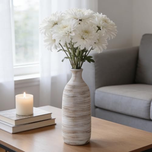 ALMA White Ceramic Vase 10 inch Tall, Narrow Boho Vases for Eucalyptus Leaf Branch, Small Pampas Grass Vase for Minimalist Home Decor, Coastal, Modern Bohemian Style Decor - color: Narrow Neck-white-10"