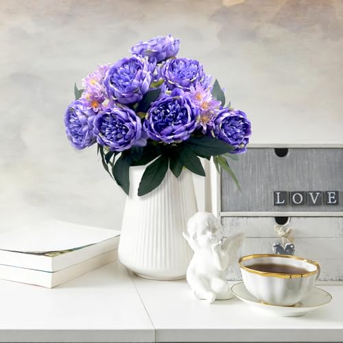 Peonies Artificial Flowers, Fake Peony Bouquet, Realistic Faux Peony Silk Flowers for Wedding, Home Décor, and Table Centerpieces – Ideal for Arrangements and Special Occasions 2 Bouquets (Purple) - color: Purple