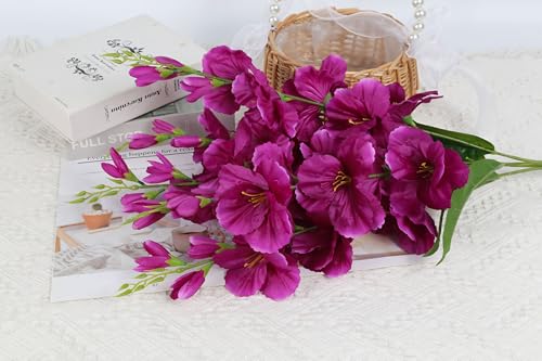 2 Bundles Fuchsia Gladiolus Artificial Flowers 10 Heads 26.38" Silk Faux Gladiolus Flowers for Wedding Centerpieces, Home Table Party Decor(Fuchsia) - color: Fuchsia