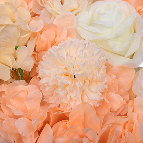6Pcs Artificial Flower Wall Panels Silk Flower Wall Panels Backdrop Flower Wall Decor Floral Wall Mat Faux Flower Panel for Wedding, Party, Nursery, Home Decor (Dark Champagne) - color: Dark Champagne