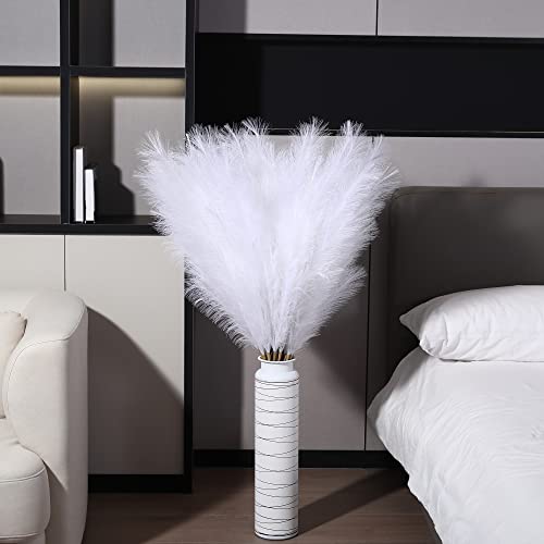 Wertuirk 8 Pcs 45 inch Tall Faux Pampas Grass Decor, Large Artificial White Pompous Grass Bulk, Long Fake Pompas for Floor Vase Filler, Wedding, Baby Shower, Home and Boho Decor (White) - color: White