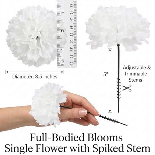 Larksilk 1000 Pack White Carnations Artificial Flowers, Silk for Weddings | Bulk 1000 white silk carnation heads on 5in wired stems for wedding centerpieces, bouquets, arches & DIY crafts - color: White, size: 1000