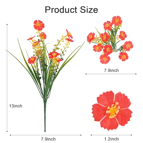 MACTING 12 Bundles Artificial Flowers for Outdoors UV Resistant Fake Flowers No Fade Plastic Outdoor Plants for Indoor Outside Planters Garden Porch Yard Window Home Spring Decorations,Red (Pack of 2) - color: Red, size: 12PCS (Pack of 2)