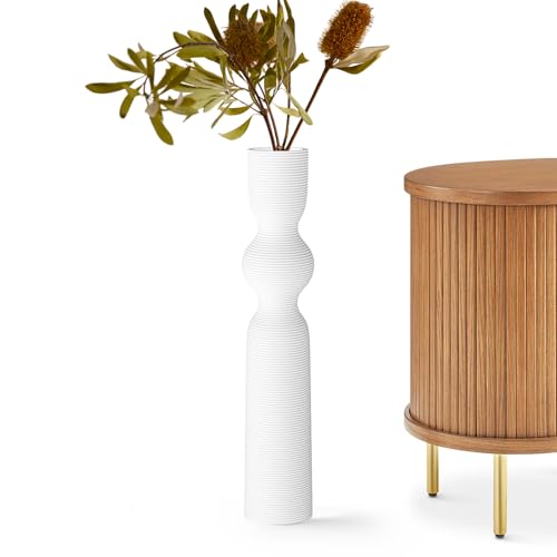 White Vases, 23.62'' Tall Floor Vase with 13.5'' Mouth & 4.3'' Base, Ideal for Dried Pampas Grass & Home Decor, Modern Floor Vase for Living Room/Entryway - color: White