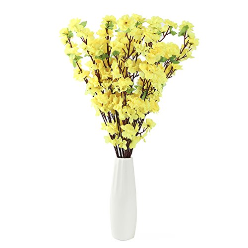 10PCS Artificial Cherry Blossom Branches Silk Spring Peach Blossom Fake Flowers Arrangements for Home Wedding Decoration (Yellow) - color: Yellow